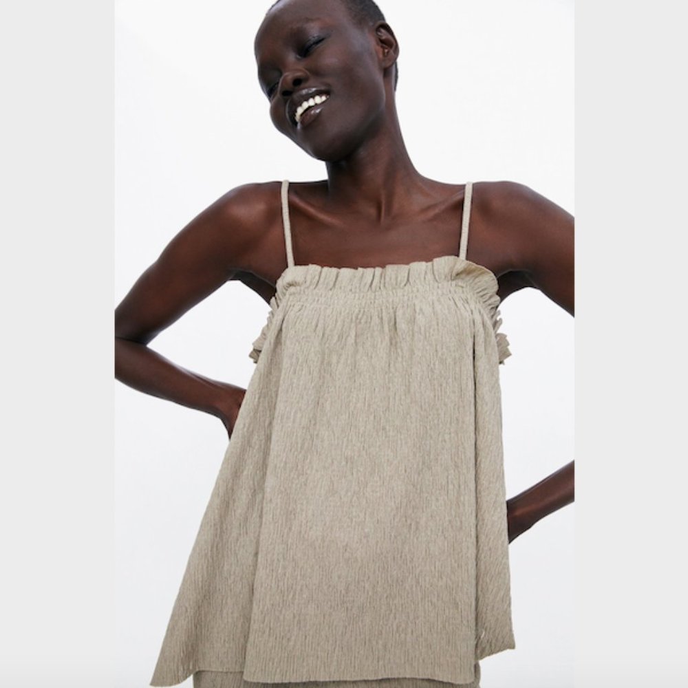 SOLD NWOT Zara Khaki Beige Textured Cami Top Size M - Picture 1 of 11